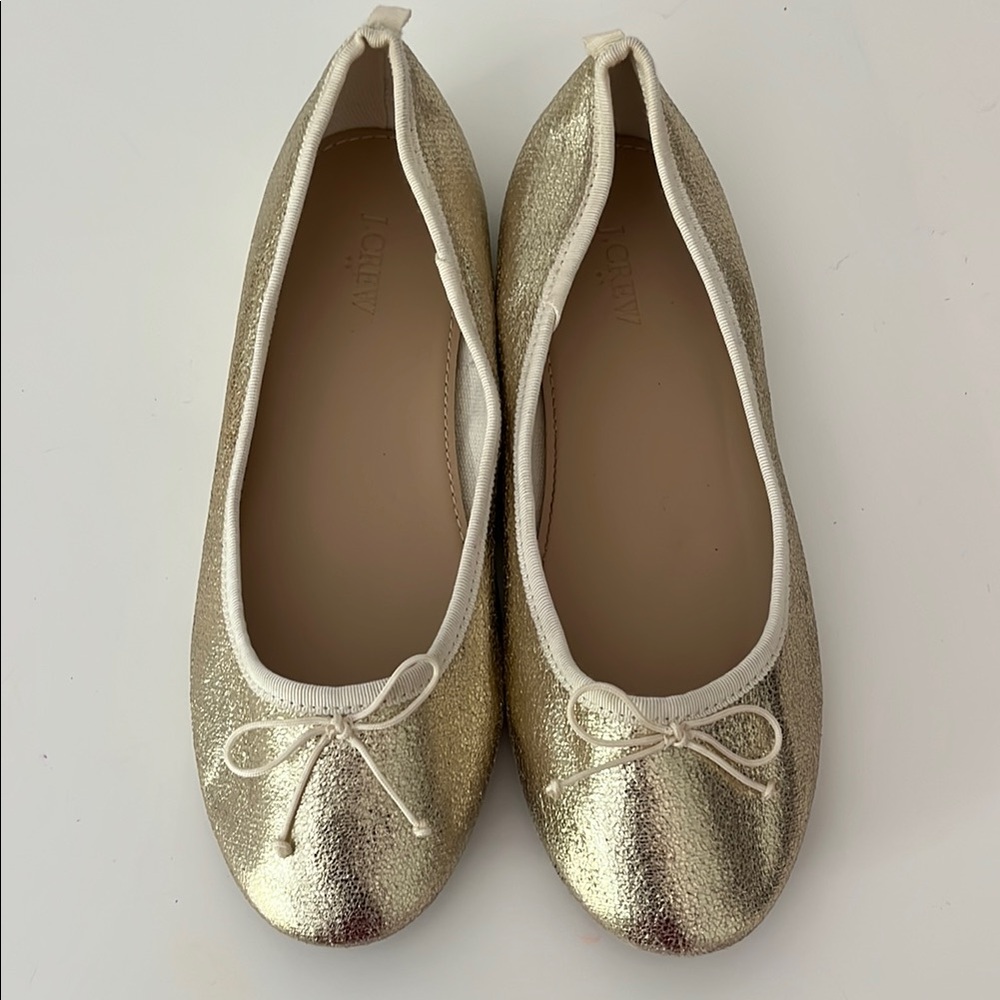 Crewcuts Gold Ballet Flats with Bow Detail